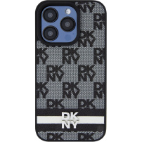 DKNY Checkered Pattern and Stripe kryt na iPhone 15 Pro Max - šedý