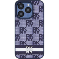 DKNY Checkered Pattern and Stripe kryt na iPhone 15 Pro Max - tmavomodrý