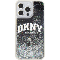 DKNY Liquid Glitter Arch Logo kryt na iPhone 15 Pro - čierny