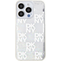 DKNY Liquid Glitter Checkered Pattern kryt na iPhone 15 Pro - biely