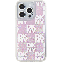 DKNY Liquid Glitter Checkered Pattern kryt na iPhone 15 Pro - ružový