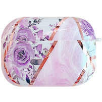 Obal so vzorom kvetín a mramoru pre AirPods Pro - fialový
