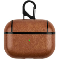 Obal z PU kože s karabínou pre AirPods Pro - hnedý