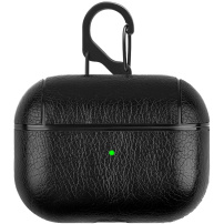 Obal z PU kože s karabínou pre AirPods Pro - čierny
