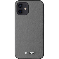 DKNY Silver Metal Logo kryt s MagSafe pre iPhone 12 / 12 Pro - šedý