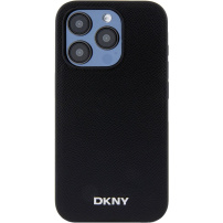 DKNY Silver Metal Logo kryt s MagSafe na iPhone 15 Pro - čierny