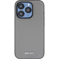 DKNY Silver Metal Logo kryt s MagSafe na iPhone 15 Pro - šedý