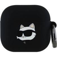 Karl Lagerfeld 3D Logo NFT Choupette Head silikónový obal pre AirPods 4 / 5 - čierny