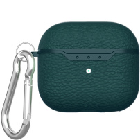 Obal s textúrou kože a karabínou pre AirPods 4 / 5 - petrolejový