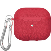 Obal s textúrou kože a karabínou pre AirPods 4 / 5 - červený