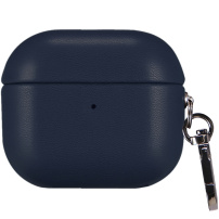 Obal z PU kože s karabínou pre AirPods 4 / 5 - tmavomodrý