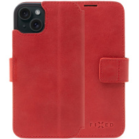 FIXED Profit kožené flipové puzdro pre iPhone 15 Plus - červené