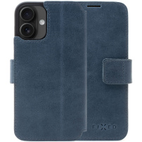 FIXED ProFit kožené flipové púzdro pre iPhone 16 Plus - tmavo modré