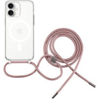 FIXED MagPure Neck transparentný kryt so šnúrkou a MagSafe pre iPhone 16 Plus - ružový