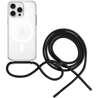 FIXED MagPure Neck transparentný kryt so šnúrkou a MagSafe pre iPhone 16 Pro Max - čierny