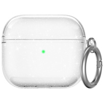 Transparentný trblietavý obal s karabínou pre AirPods 4 / 5 - strieborný