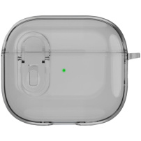 Transparentný obal so zapínaním a karabínou pre AirPods 4 / 5 - sivý