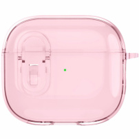 Transparentný obal so zapínaním a karabínou pre AirPods 4 / 5 - ružový