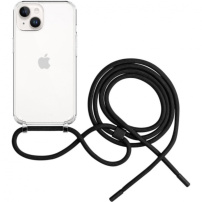 FIXED Pure Neck transparentný kryt so šnúrkou na iPhone 14 - čierny