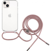 FIXED Pure Neck transparentný kryt so šnúrkou na iPhone 14 Plus - ružový