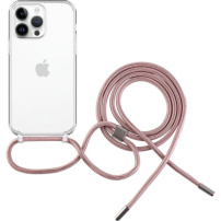 FIXED Pure Neck transparentný kryt so šnúrkou na iPhone 14 Pro - ružový