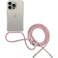 FIXED Pure Neck transparentný kryt so šnúrkou pre iPhone 15 Pro - ružový