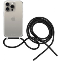 FIXED Pure Neck transparentný kryt so šnúrkou pre iPhone 15 Pro Max - čierny