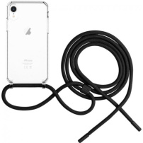 FIXED Pure Neck transparentný kryt so šnúrkou pre iPhone XR - čierny
