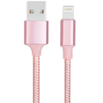 Opletený dátový a nabíjací kábel USB-A 2.0 / Lightning pre iPhone / iPad / iPod / AirPods - 13 cm - ružový