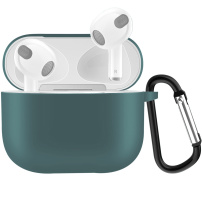 Ochranný silikónový obal s karabínou pre AirPods 3 - tmavozelený