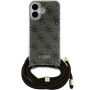 Guess 4G IML Printed Crossbody kryt so šnúrkou pre iPhone 16 - hnedý