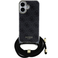 Guess 4G IML Printed Crossbody kryt so šnúrkou pre iPhone 16 - šedý