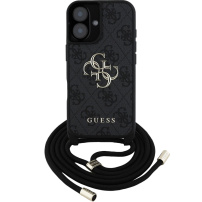Guess 4G Metal Logo Crossbody kryt so šnúrkou pre iPhone 16 - šedý