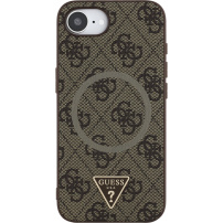 Guess 4G Strass Triangle Metal Logo kryt s MagSafe pre iPhone 16e / 17e - hnedý