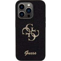 Guess Fixed Glitter 4G Metal Logo trblietavý kryt pre iPhone 15 Pro Max - čierny