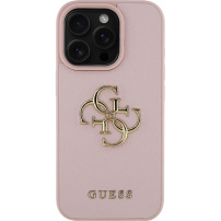 Guess Grained 4G Metal Logo kryt pre iPhone 15 Pro - ružový