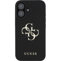 Guess Grained 4G Metal Logo kryt pre iPhone 16 - čierny