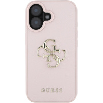 Guess Grained 4G Metal Logo kryt pre iPhone 16 - ružový