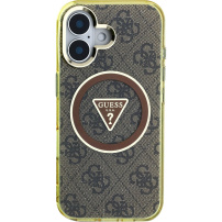 Guess IML 4G Glitter and Triangle Logo kryt s MagSafe pre iPhone 16 - hnedý
