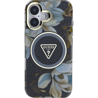 Guess IML Glitter Magnolia and Triangle Logo kryt s MagSafe pre iPhone 16 - čierny