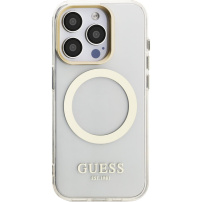 Guess IML Gold Outline kryt s výklopným stojanom a MagSafe pre iPhone 15 Pro Max - číry
