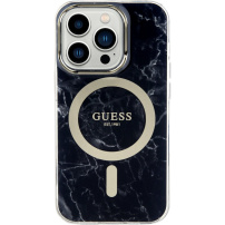Guess IML Marble mramorový kryt s MagSafe pre iPhone 13 Pro Max - čierny