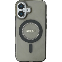 Guess IML Rhinestones Ring kryt s MagSafe pre iPhone 16 - sivý