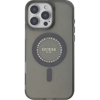 Guess IML Rhinestones Ring kryt s MagSafe pre iPhone 16 Pro - sivý