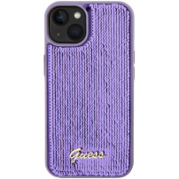 Guess Sequin Script Logo kryt s flitrami na iPhone 15 Plus - fialový