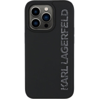 Karl Lagerfeld 3D Rubber Glitter Logo kryt pre iPhone 14 Pro - čierny