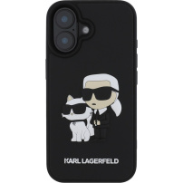 Karl Lagerfeld 3D Rubber Karl and Choupette kryt pre iPhone 16 - čierny