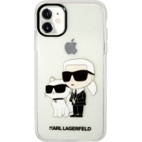 Karl Lagerfeld IML Glitter Karl and Choupette NFT trblietavý kryt pre iPhone 11 - číry