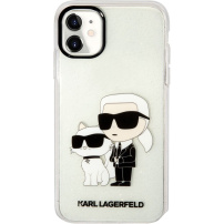 Karl Lagerfeld IML Glitter Karl and Choupette NFT trblietavý kryt pre iPhone 12 / 12 Pro - číry