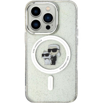 Karl Lagerfeld IML Glitter Karl and Choupette trblietavý kryt s MagSafe pre iPhone 15 Pro - číry